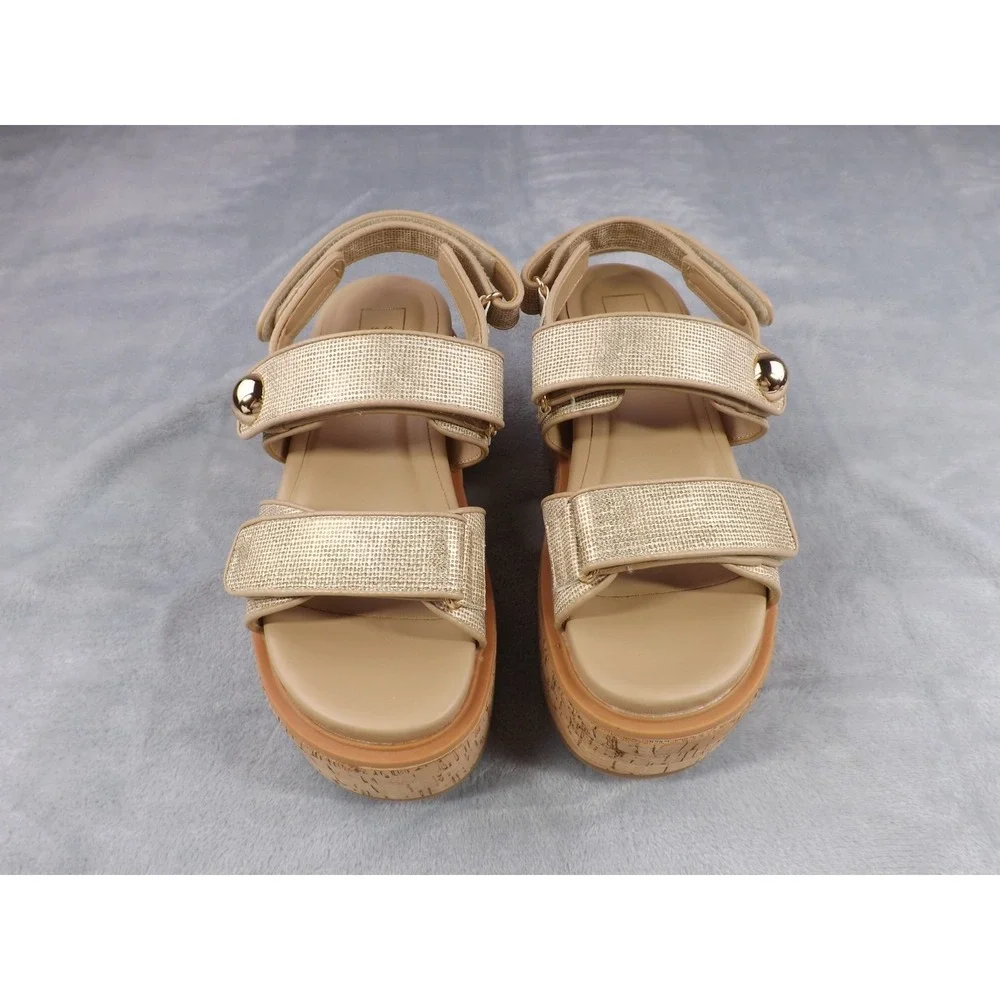 Shu Shop Lucille Women's 7.5 Gold Metallic Platform Sandals Padded Footbed NWT